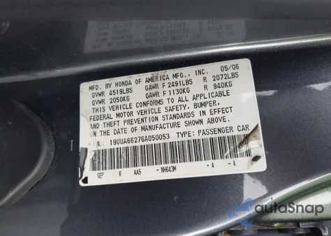 2006 Acura Tl z USA, uszkodzony, nr VIN 19UUA66276A050053